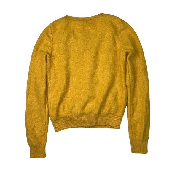 HWR Monogram Anthro Angora Rabbit Fur Sweater Cardigan Cat Lining Yellow - Picture 2 of 6